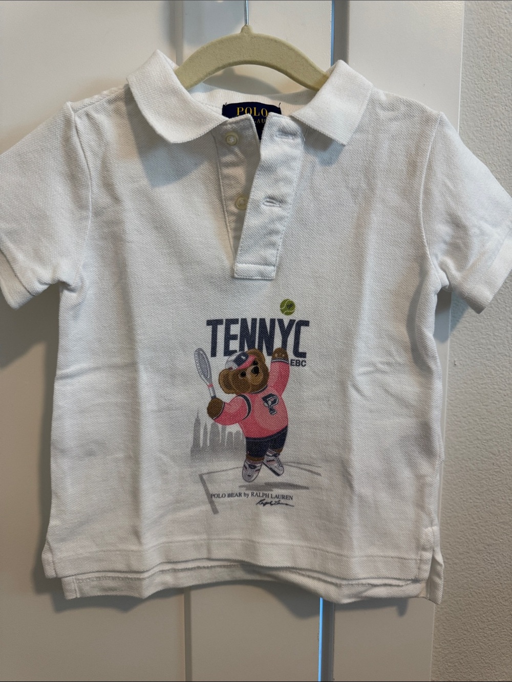 Polo by Ralph Lauren White Polo Bear Tennis Graphic Polo Shirt 2/2T